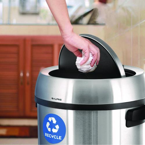 Image of Alpine Industries ALP47065L1R 17 Gallon Stainless Steel Indoor Recycling Receptacle with Swivel Lid