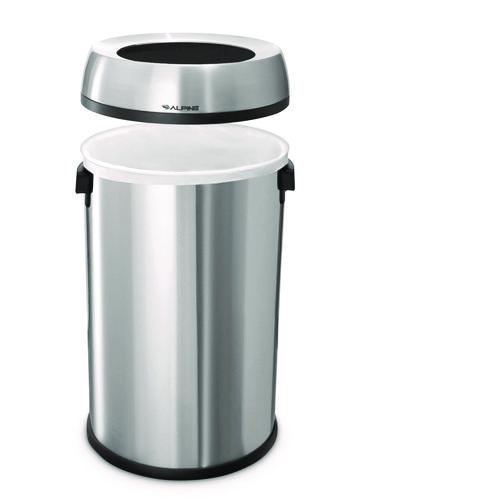 Image of Alpine Industries ALP47065LMK 17 Gallon Stainless Steel Heavy-Gauge Brushed Open Top Commercial Trash Can