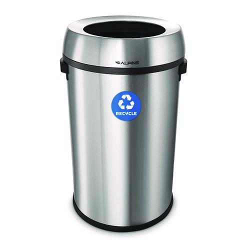 Image of Alpine Industries ALP47065LR 17 Gallon Stainless Steel Open Top Recycling Bin Receptacle