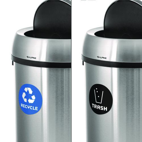 Image of Alpine Industries ALP47065LRT 17 Gallon Stainless Steel Open Top Recycling Bin and Trash Receptacle