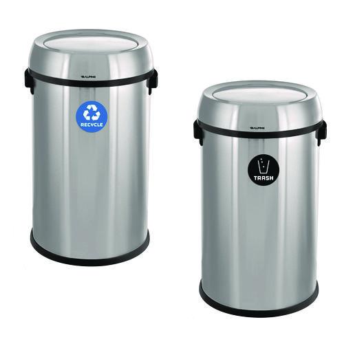Image of Alpine Industries ALP47065LRT 17 Gallon Stainless Steel Open Top Recycling Bin and Trash Receptacle