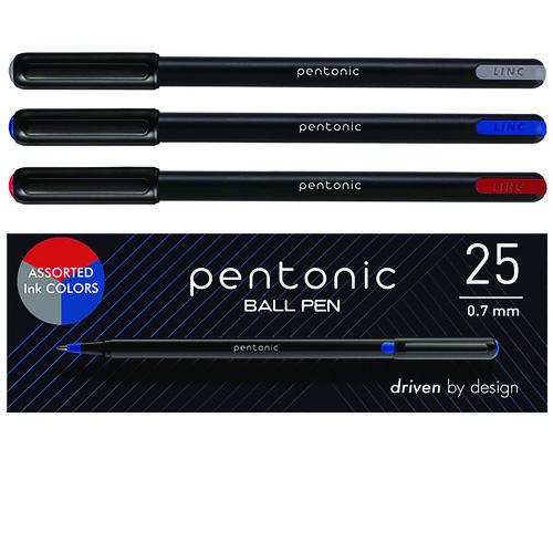 Image of TOPS PEN12126 PENTONIC Ballpoint Pen, Stick, Fine 0.7 mm, Assorted Ink Colors, Black Barrel, 25/Pack