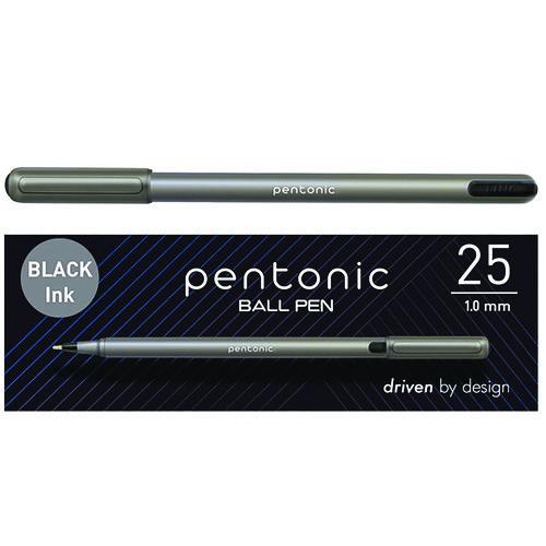 Image of TOPS PEN12128 PENTONIC Ballpoint Pen, Stick, Medium 1 mm, Black Ink, Charcoal Gray Barrel, 25/Pack