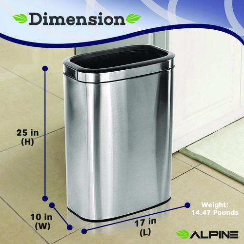 Image of Alpine Industries ALP47040LKIT Stainless Steel Rectangular Liner Open Top Trash Can, 10.5 gal, Brushed Stainless Steel