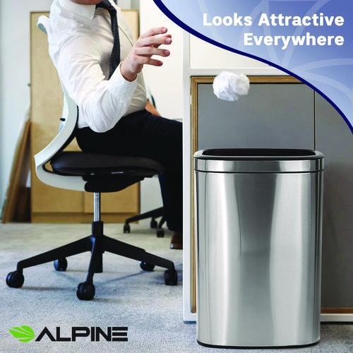 Image of Alpine Industries ALP47040LKIT Stainless Steel Rectangular Liner Open Top Trash Can, 10.5 gal, Brushed Stainless Steel