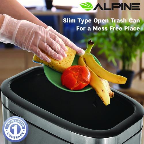Image of Alpine Industries ALP47040LKIT Stainless Steel Rectangular Liner Open Top Trash Can, 10.5 gal, Brushed Stainless Steel