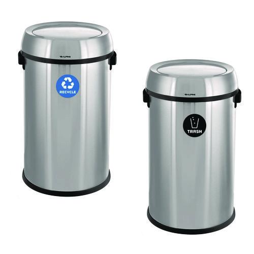 Image of Alpine Industries ALP47065L1RT 17 Gallon Stainless Steel Indoor Recycling Receptacle and Trash Station Swivel Lids