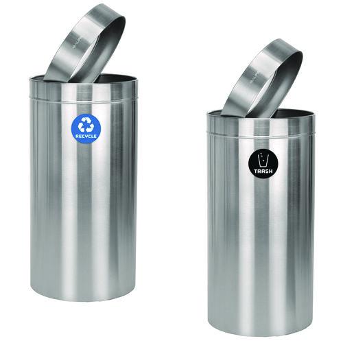 Image of Alpine Industries ALP47527RT 27 Gallon Stainless Steel Recycling Can and Trash Receptacle, Brushed Stainless Steel