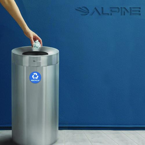 Image of Alpine Industries ALP47527RT 27 Gallon Stainless Steel Recycling Can and Trash Receptacle, Brushed Stainless Steel