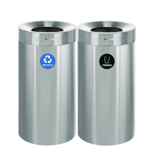 Image of Alpine Industries ALP47527RT 27 Gallon Stainless Steel Recycling Can and Trash Receptacle, Brushed Stainless Steel