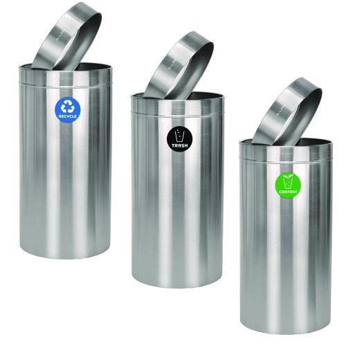 Image of Alpine Industries ALP47527RTCO 27 Gallon Stainless Steel Compost Bin, Recycling Can and Trash Receptacle, Brushed Stainless Steel