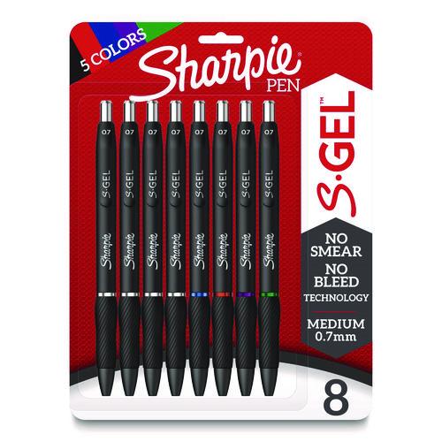 Image of SharpieÂ® S-Gel S-Gel High-Performance Gel Pen, Retractable, Medium 0.7 mm, Assorted Ink Colors, Black Barrel, 8/Pack