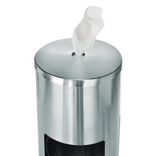 Image of Alpine Industries ALP4777MK Stainless Steel 7 Gal Trash Can with Gym Disinfecting Wipes Dispenser