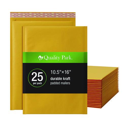 Image of Quality Park Kraft Bubble Mailers, Barrier Bubble Cushion, Redi-Seal Adhesive Closure, 10.5 x 15, Brown Kraft, 25/Pack
