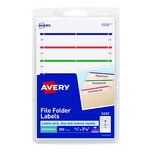 Image of Avery® 05235 Removable File Folder Labels With Sure Feed Technology, 0.66 X 3.44, White, 7/sheet, 36 Sheets/pack