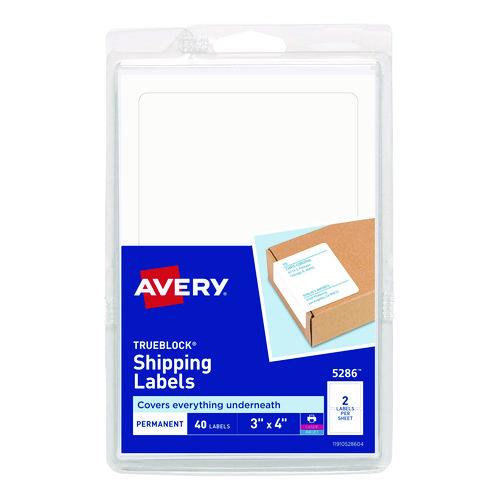 Image of Avery® 05286 Shipping Labels With Trueblock Technology, Inkjet/laser Printers, 4 X 3, White, 2/sheet, 20 Sheets/pack