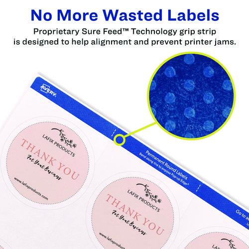 Image of Avery® 22562 Laser/Inkjet Media Labels, Inkjet/Laser Printers, 2.5" dia, Matte White, 9 Labels/Sheet, 25 Sheets/Pack