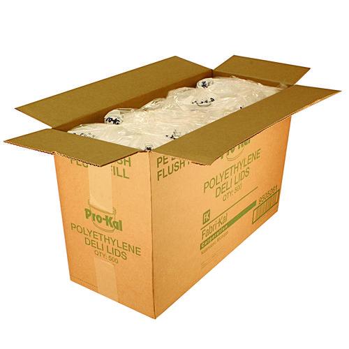 Image of Fabri-Kal® 000000000009505261 Pro Kal Polyethylene Flush Fill Round Deli Lids, 4.6" Diameter, Clear, Plastic, 500/Carton