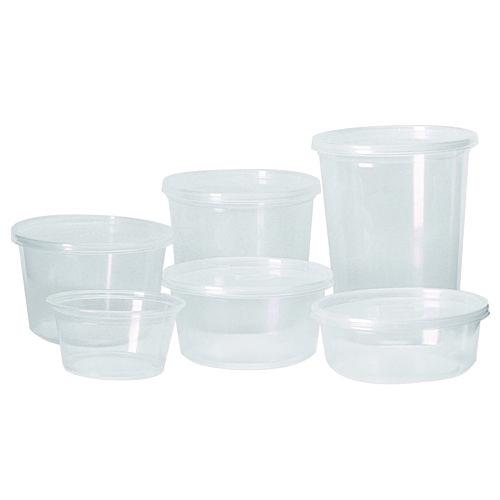 Image of Fabri-Kal® 000000000009505261 Pro Kal Polyethylene Flush Fill Round Deli Lids, 4.6" Diameter, Clear, Plastic, 500/Carton