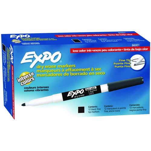 Image of EXPO® 86001A Low-Odor Dry-Erase Marker, Fine Bullet Tip, Black, Dozen