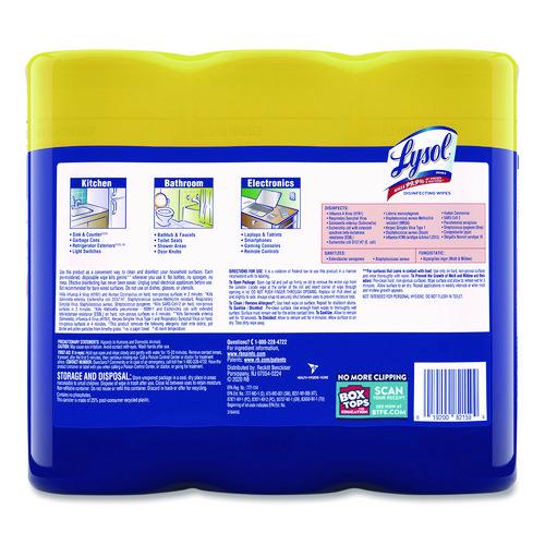 Image of LYSOL® Brand 19200-82159 Disinfecting Wipes, 1-Ply, 7 x 7.25, Lemon and Lime Blossom, White, 35 Wipes/Canister, 3 Canisters/Pack, 4 Packs/Carton