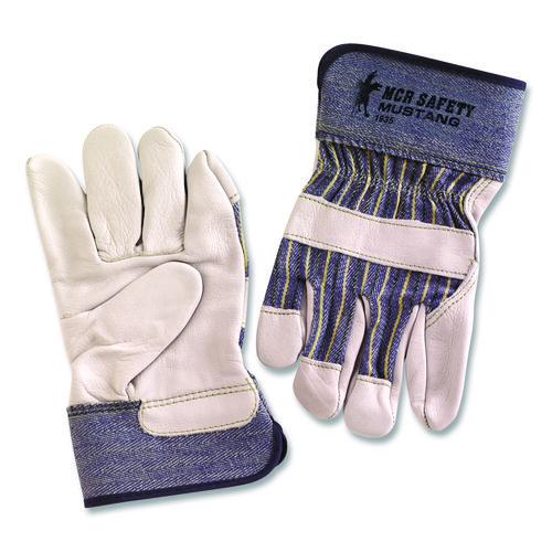 Image of MCR Safety 1935XL Mustang Leather Palm Gloves, Gunn Cut, Wing Thumb, X-Large, Blue/Cream, 12 Pairs