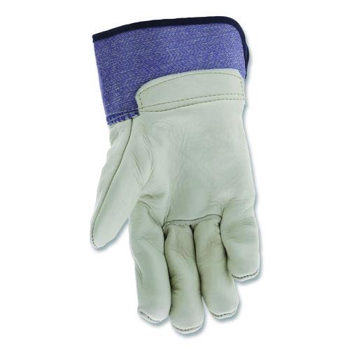 Image of MCR Safety 1935XL Mustang Leather Palm Gloves, Gunn Cut, Wing Thumb, X-Large, Blue/Cream, 12 Pairs