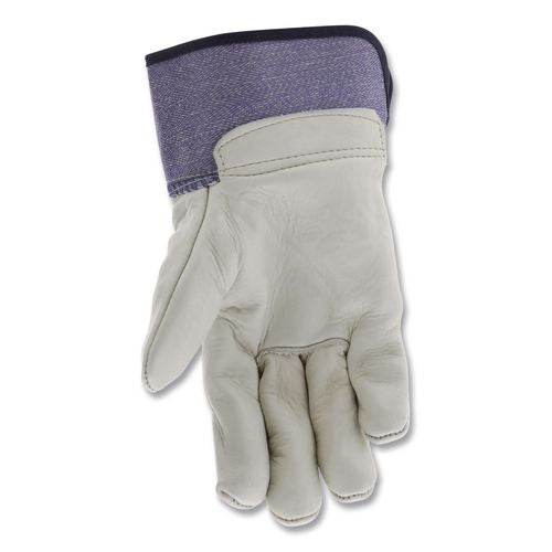 Image of MCR Safety 1935L Mustang Leather Palm Gloves, Gunn Cut, Wing Thumb, Large, Blue/Cream, 12 Pairs