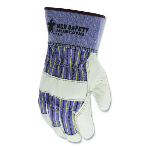 Image of MCR Safety 1935XL Mustang Leather Palm Gloves, Gunn Cut, Wing Thumb, X-Large, Blue/Cream, 12 Pairs