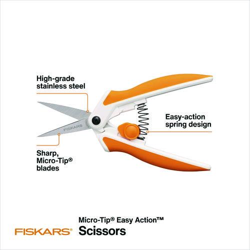 Image of FiskarsÂ® Micro-Tip Easy Action Scissors, 6.1" Long, 1.75" Cut Length, Orange/White Handle