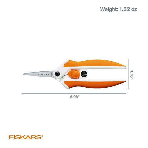 Image of FiskarsÂ® Micro-Tip Easy Action Scissors, 6.1" Long, 1.75" Cut Length, Orange/White Handle