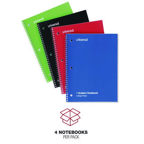 Image of Universal® UNV66614 Wirebound Notebook, 1-Subject, Medium/College Rule, Assorted Cover Colors, (70) 10.5 x 8 Sheets, 4/Pack
