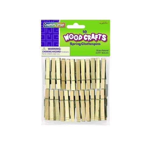 Image of Creativity Street® PAC3658-01 Wood Spring Clothespins, 3.38" Length, Natural, 50/pack
