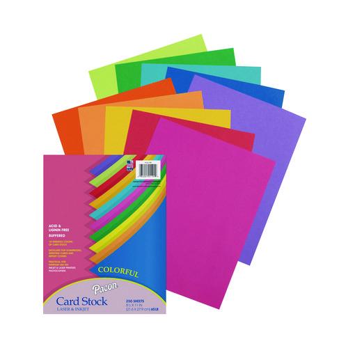 Image of Pacon® P101199 Array Card Stock, 65 lb Cover Weight, 8.5 x 11, Assorted Lively Colors, 250/Pack