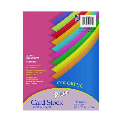 Image of Pacon® P101199 Array Card Stock, 65 lb Cover Weight, 8.5 x 11, Assorted Lively Colors, 250/Pack