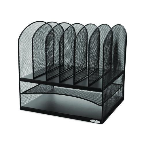 Image of Safco® 3255BL Onyx Mesh Desk Organizer With Two Horizontal And Six Upright Sections, Letter Size Files, 13.25" X 11.5" X 13", Black