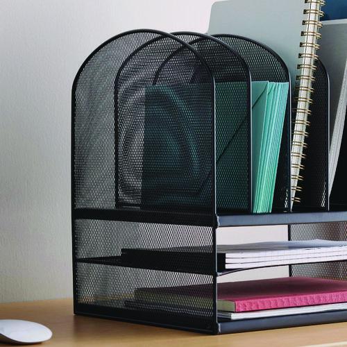 Image of Safco® 3255BL Onyx Mesh Desk Organizer With Two Horizontal And Six Upright Sections, Letter Size Files, 13.25" X 11.5" X 13", Black