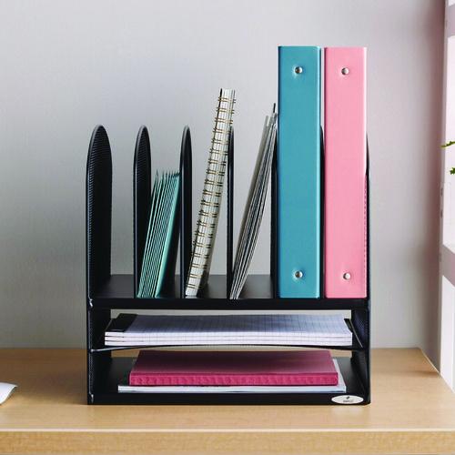Image of Safco® 3255BL Onyx Mesh Desk Organizer With Two Horizontal And Six Upright Sections, Letter Size Files, 13.25" X 11.5" X 13", Black
