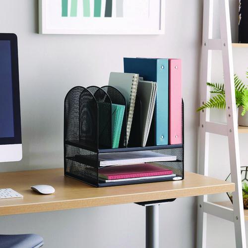 Image of Safco® 3255BL Onyx Mesh Desk Organizer With Two Horizontal And Six Upright Sections, Letter Size Files, 13.25" X 11.5" X 13", Black