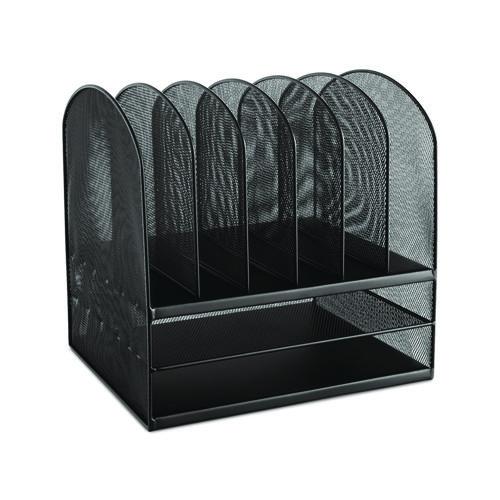 Image of Safco® 3255BL Onyx Mesh Desk Organizer With Two Horizontal And Six Upright Sections, Letter Size Files, 13.25" X 11.5" X 13", Black