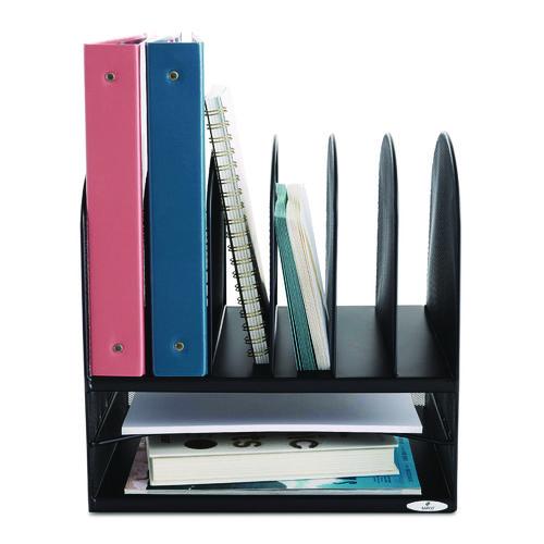 Image of Safco® 3255BL Onyx Mesh Desk Organizer With Two Horizontal And Six Upright Sections, Letter Size Files, 13.25" X 11.5" X 13", Black