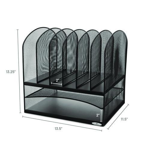 Image of Safco® 3255BL Onyx Mesh Desk Organizer With Two Horizontal And Six Upright Sections, Letter Size Files, 13.25" X 11.5" X 13", Black