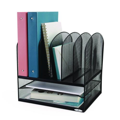Image of Safco® 3255BL Onyx Mesh Desk Organizer With Two Horizontal And Six Upright Sections, Letter Size Files, 13.25" X 11.5" X 13", Black