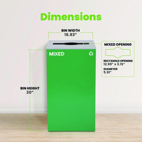 Image of Alpine Industries ALP4450KITGRNMMIX 29 Gallon Trash/Recycling Cans, Steel, Green Mixed Recycling Can with Mixed Lid