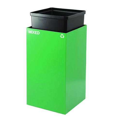 Image of Alpine Industries ALP4450KITGRNMMIX 29 Gallon Trash/Recycling Cans, Steel, Green Mixed Recycling Can with Mixed Lid
