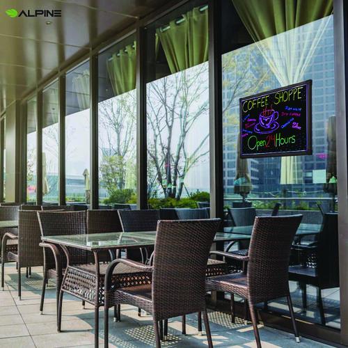 Image of Alpine Industries ALP49503MK LED Illuminated Hanging Message Writing Board, Black 26" x 18" Surface, Black 27.6" x 19.7" Frame