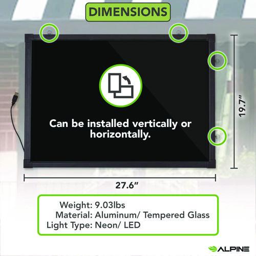 Image of Alpine Industries ALP49503MK LED Illuminated Hanging Message Writing Board, Black 26" x 18" Surface, Black 27.6" x 19.7" Frame