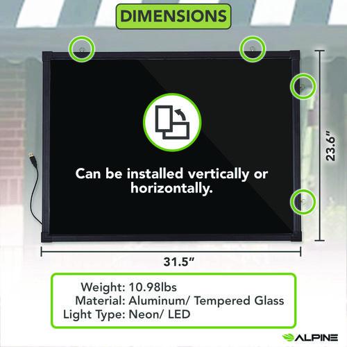 Image of Alpine Industries ALP49504MK LED Illuminated Hanging Message Writing Board, Black 22" x 30" Surface, Black 23.6" x 31.5" Frame