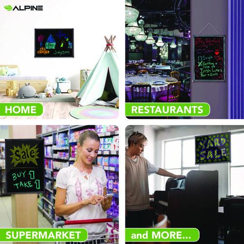 Image of Alpine Industries ALP49504MK LED Illuminated Hanging Message Writing Board, Black 22" x 30" Surface, Black 23.6" x 31.5" Frame