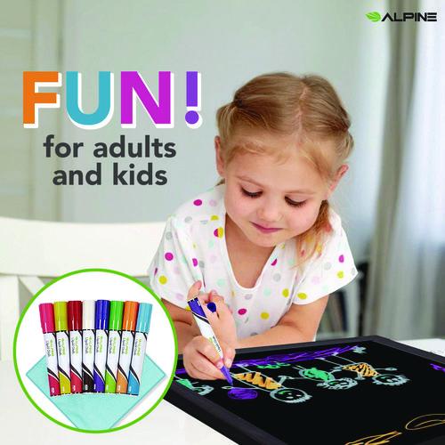 Image of Alpine Industries ALP49504MK LED Illuminated Hanging Message Writing Board, Black 22" x 30" Surface, Black 23.6" x 31.5" Frame